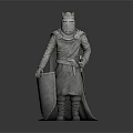 Medieval Knight Stone Statue With Helmet Armor Shield Sword And Cloak
