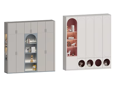 Modern Gray And White Wardrobe With Panel Doors Open Shelves And Storage Compartments 3d model