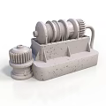 Industrial Mechanical Equipment 3D Model With Metal Gears Shafts And Base