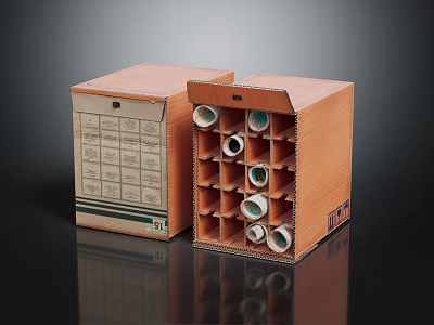 Cardboard Storage Boxes for Household Supplies Organizing Bottles with Grid Design and Open Closed Lids 3d model