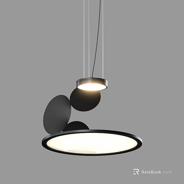 Modern Pendant Light Design With Black Circular Elements And Illuminated Round Shade 3d model