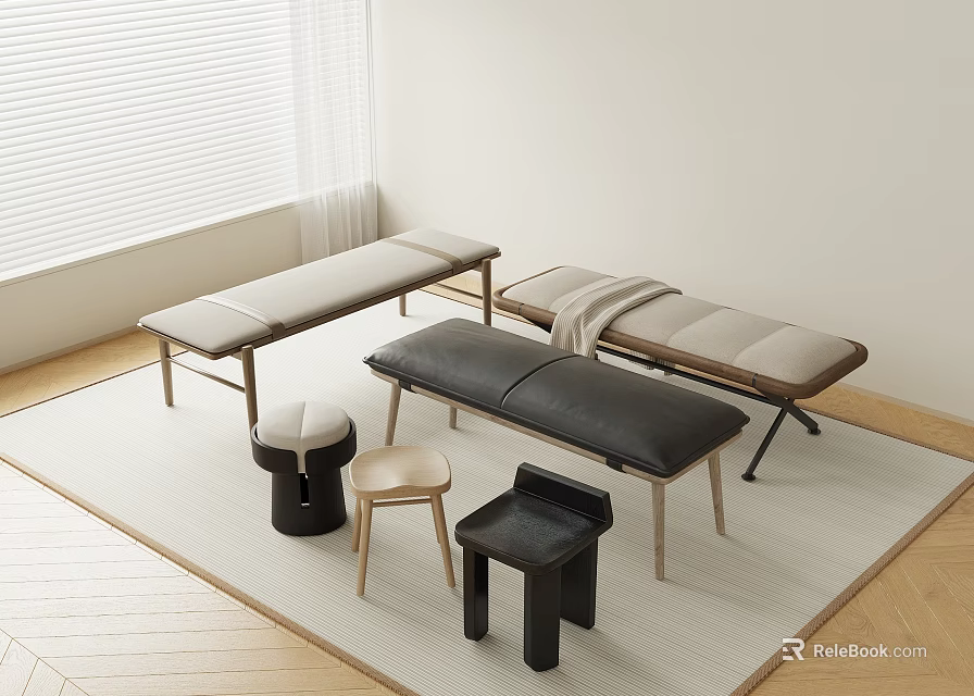 Modern Stools With Diverse Designs And Materials In Contemporary Interior Space 3d model 