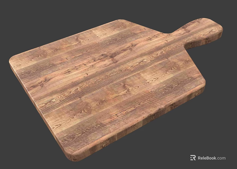 Natural Wooden Cutting Board With Wood Grain Texture And Handle Design 3d model 