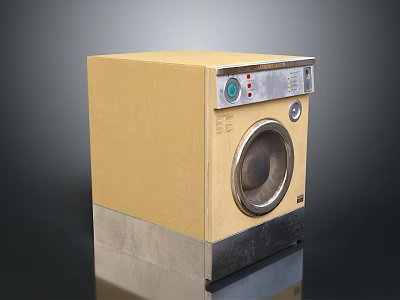 Front Load Washing Machine with Yellow Cabinet Metal Base and Round Drum Door 3d model