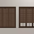 Brown Wooden Window Blinds With Vertical Slats On Light Colored Wall 3d model