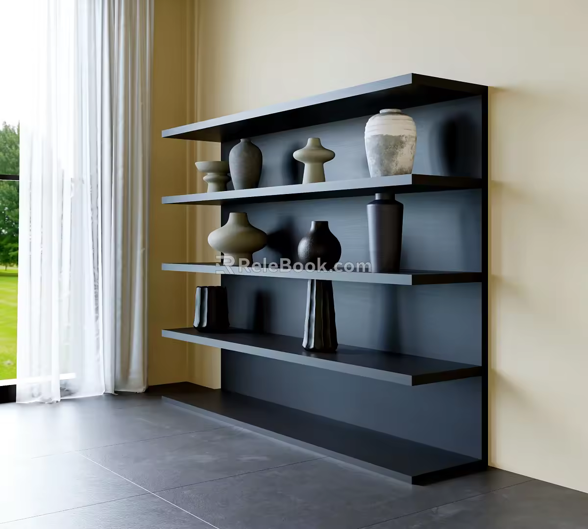 Modern Storage Rack Floor-Standing Storage Rack Pottery Pot Utensils One-Word Partition Bookshelf 3d model