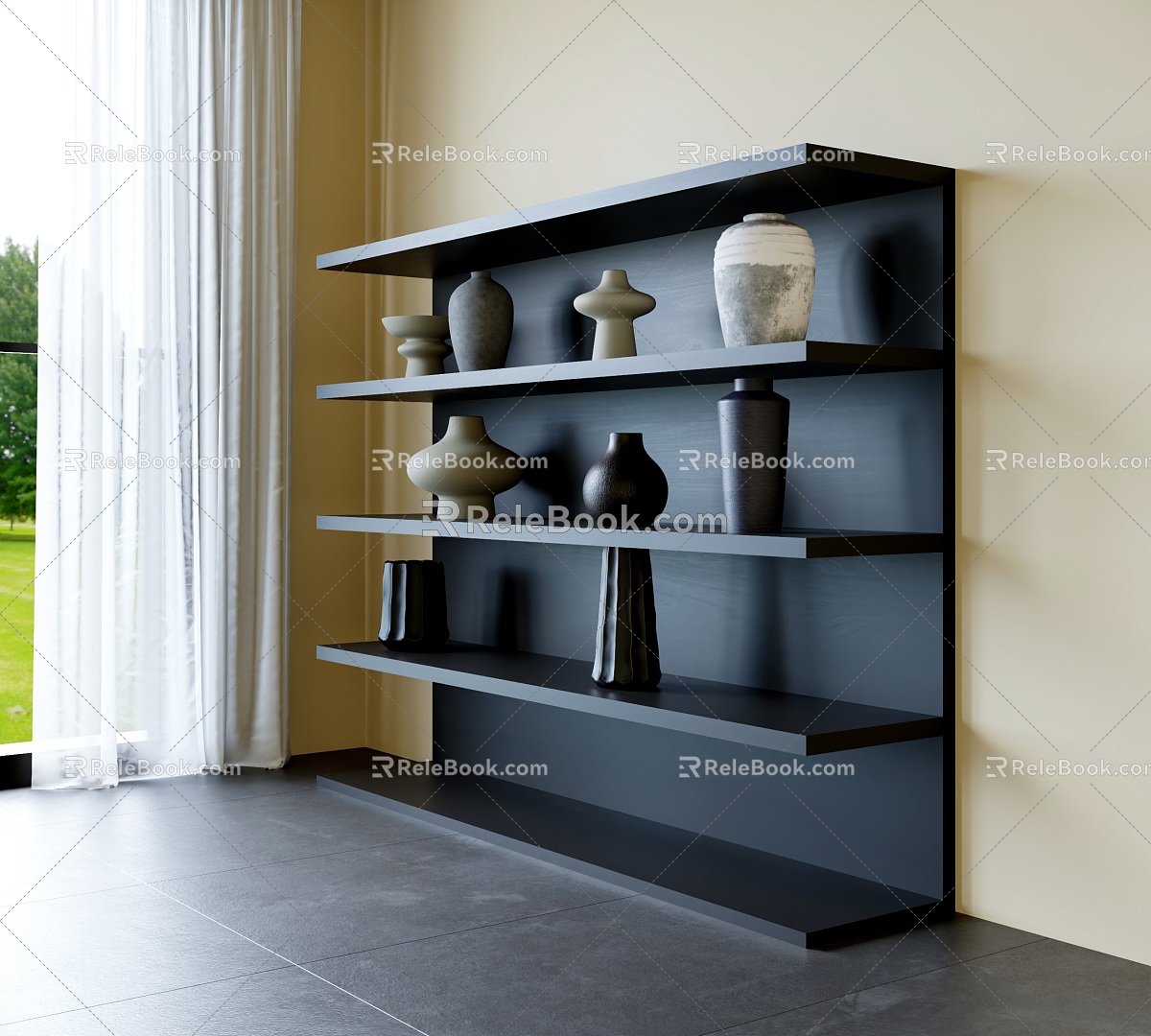 Modern Storage Rack Floor-Standing Storage Rack Pottery Pot Utensils One-Word Partition Bookshelf 3d model