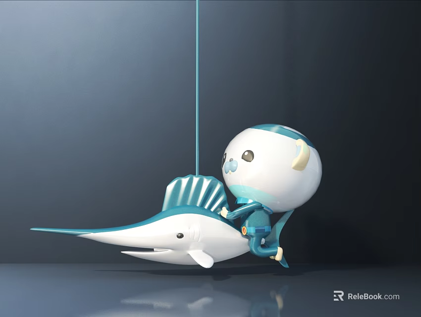 Cute Cartoon Doll Riding Blue And White Sailfish Toy Decoration Piece For Kids 3d model 