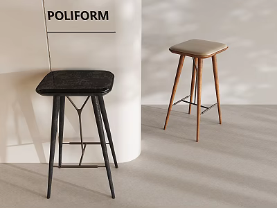 POLIFORM Modern Bar Stools With Black And Beige Seats And Wooden Legs In Light Shadow 3d model