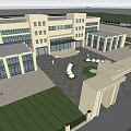 Modern Office Building Exterior With Landscaped Gardens And Main Entrance Plaza