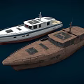 Two Yachts White and Brown Exterior Design with Sleek Structure and Classic Style