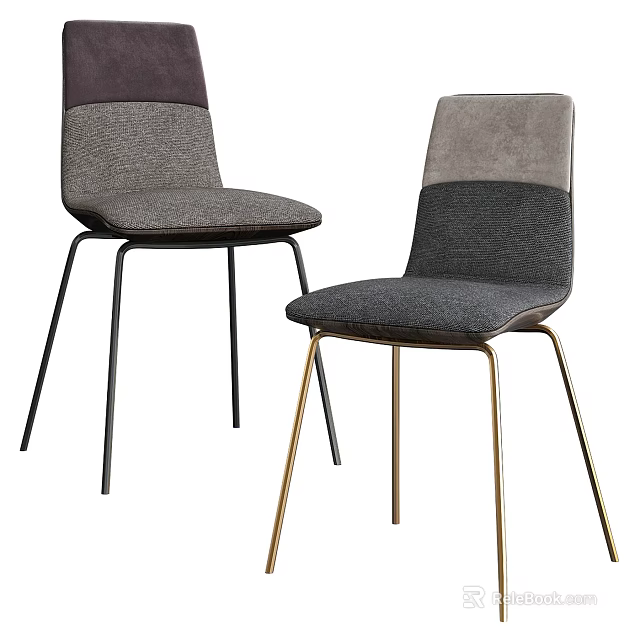 Modern Upholstered Dining Chairs With Gray Fabric And Black Gold Metal Legs 3d model 