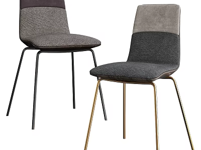 Modern Upholstered Dining Chairs With Gray Fabric And Black Gold Metal Legs 3d model