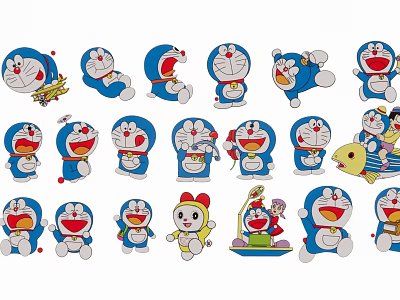 Cute Doraemon Charms With Various Adorable Poses And Decorative Designs 3d model