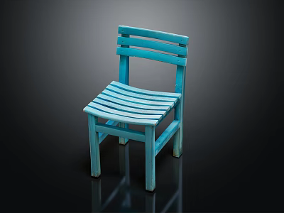 Simple Modern Light Blue Wooden Leisure Chair with Slatted Backrest and Seat for Home Decor 3d model