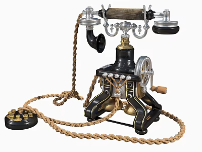 Vintage Digital Communication Device With Rotating Dial And Wooden Handle 3d model