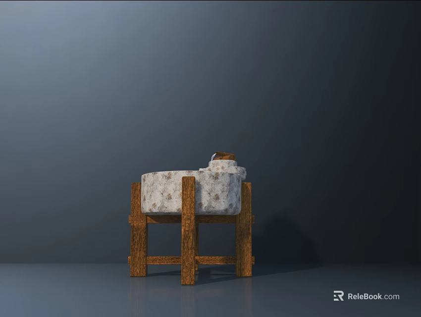 Rustic Wooden Garden Decorative Stool With Patterned Cushion And Natural Design 3d model 