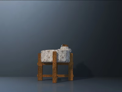 Rustic Wooden Garden Decorative Stool With Patterned Cushion And Natural Design 3d model
