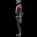 Intelligent Robot With Gray White Body And Red Accents Standing On Black Background