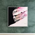 Artistic Portrait Painting With Human Profile And Purple Gray Abstract Background On Green Wall