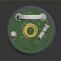 Decorative Miniature Scene With Arch Columns Golden Spiral Green Blocks And Stone Pieces