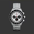 Stainless Steel Watch With Blue Strap Silver Case Black Dial Red Hands And White Markers