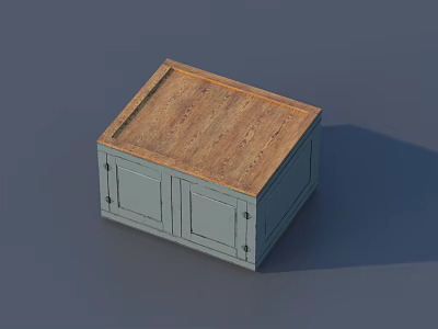 Wooden Top Blue Storage Box With Double Doors And Simple Classic Design 3d model