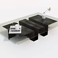 Modern Coffee Table Featuring Glass Top Black Base With Book Cup And Decorative Plant