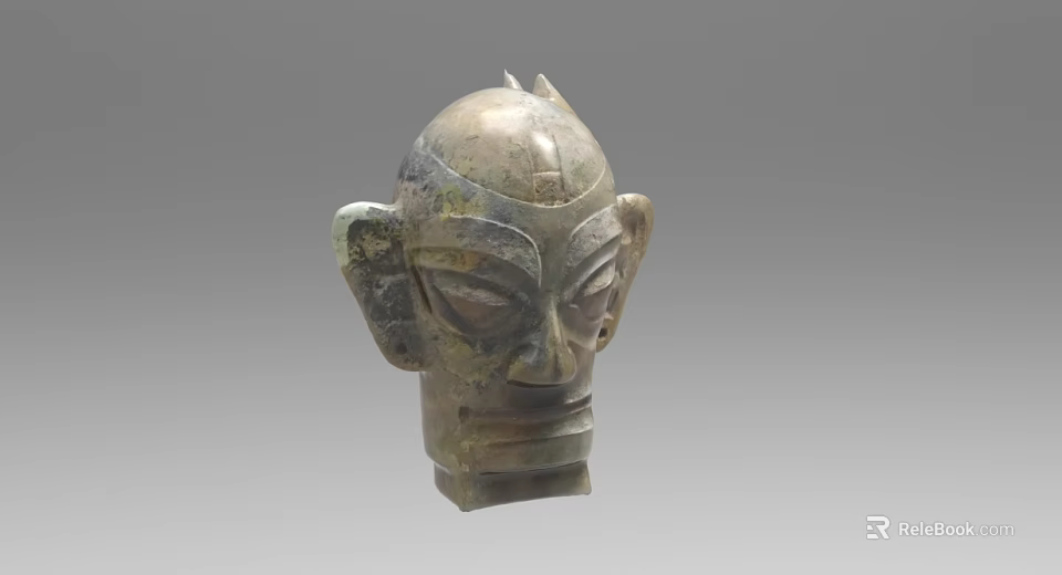 Ancient Bronze Mask With Intricate Facial Features And Carved Details 3d model 