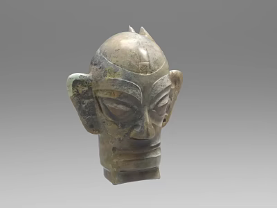 Ancient Bronze Mask With Intricate Facial Features And Carved Details 3d model