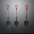 Set Of Three Shovels Featuring Red Handles Wooden Shafts And Metal Blades