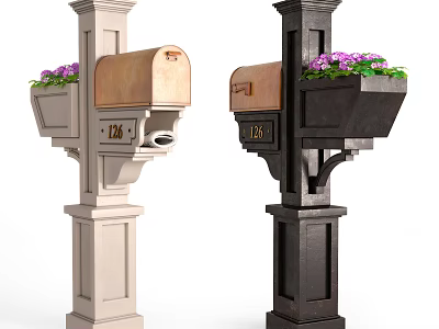 Two Stylish Mailboxes With Flower Boxes And Numbers 3d model