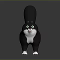 Cartoon Black And White Cat With Green Eyes Long Tail White Paws 3D Model Design