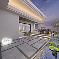 Home Balcony Outdoor Relaxation Space With Wooden Deck Green Plants And Rattan Chairs
