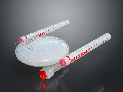 Enterprise Spaceship Model with Circular Hull and Red Engines for Space Exploration 3d model