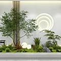 Indoor Landscape Design With Large Tree Various Plants Circular Wall Decor And Stones 3d model