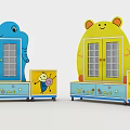 Children's Storage Cabinet with Blue Elephant Yellow Bear Shapes and Cartoon Bee Star Patterns