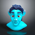 Blue Skinned Fantasy Character With Pointed Ears Red Eyes And Dark Hair 3D Model Head