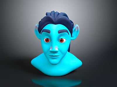 Blue Skinned Fantasy Character With Pointed Ears Red Eyes And Dark Hair 3D Model Head 3d model