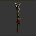 Fantasy Sword With Green Blade Pink Edges And Red Ornate Handle Design