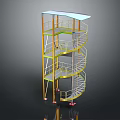 Modern Spiral Staircase With Yellow Frame Glass Canopy And Metal Railings