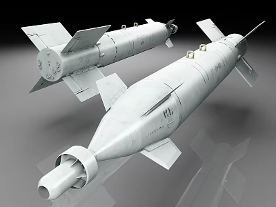 Military Missiles With Silver Body And Tail Fins On Gray Background 3d model