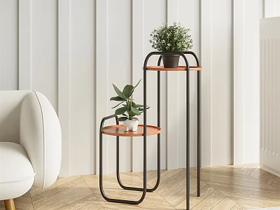 Modern Interior Garden Decor With Metal Frame Plant Stands And Green Potted Plants 3d model