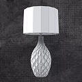 Blue Wavy Base Table Lamp With White Lampshade On Dark Textured Wall