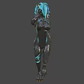 Game Movie Character With Blue Hair Glowing Yellow Eyes Dark Body Tiger Stripes Blue Lines