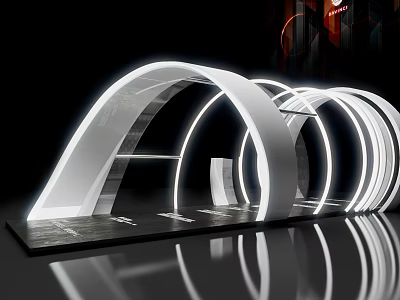 Modern Event Entrance With Curved White Structure LED Lights And Reflective Floor 3d model