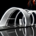 Modern Event Entrance With Curved White Structure LED Lights And Reflective Floor