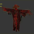 Scarecrow Figure With Brown Hat Tattered Clothes And Twig Arm Structure
