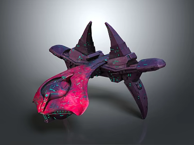 Futuristic Cosmic Spaceship Design With Purple Pink Exterior And Multi Wing Structure 3d model