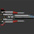 Sci Fi Aircraft Model With Silver Body Red Wing Tips And Multiple Engines